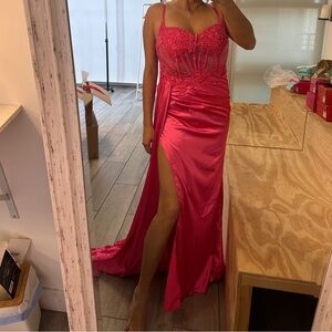 Elegant Pink Satin Corset Evening Gown NEW